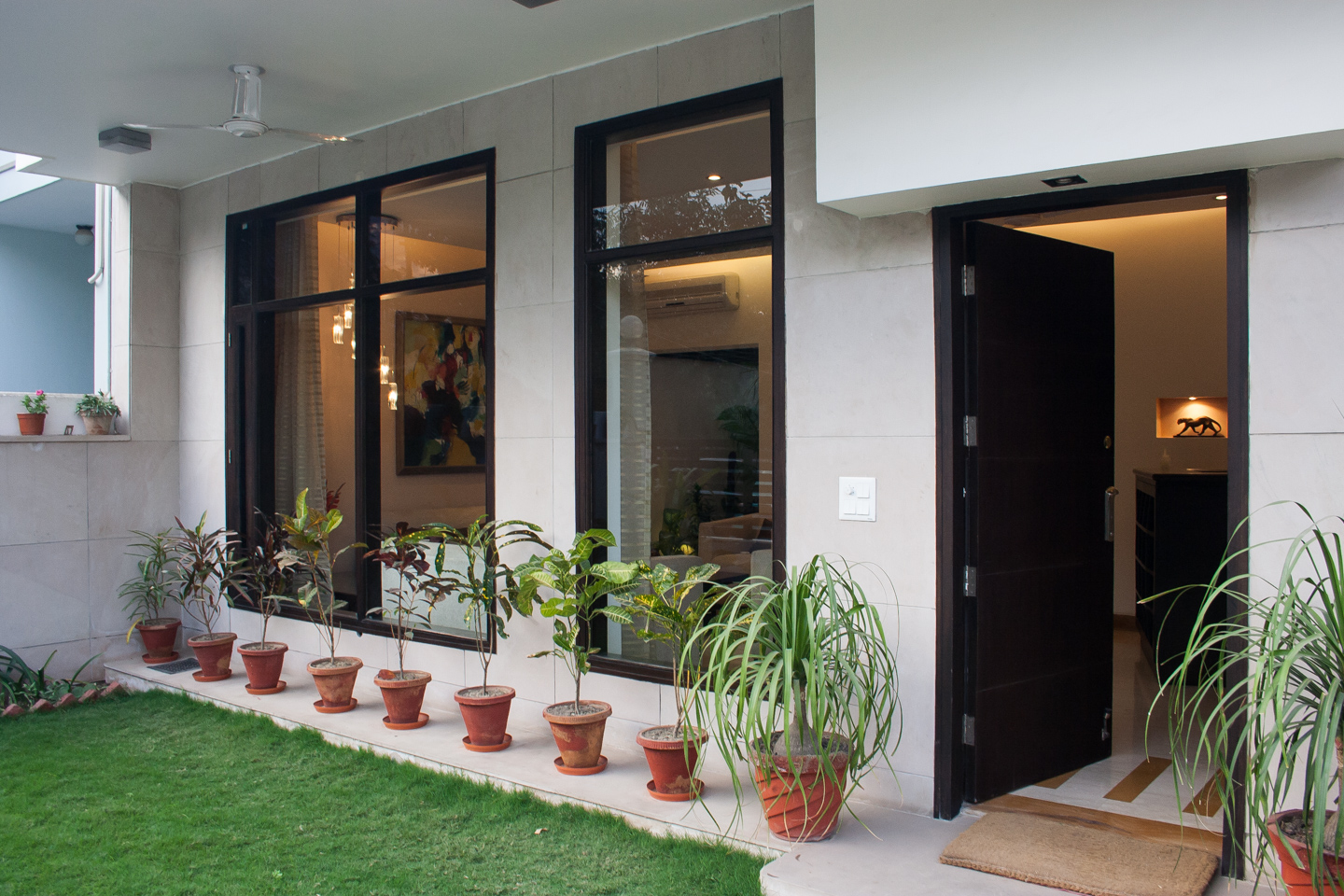 The front door as seen from the lawn