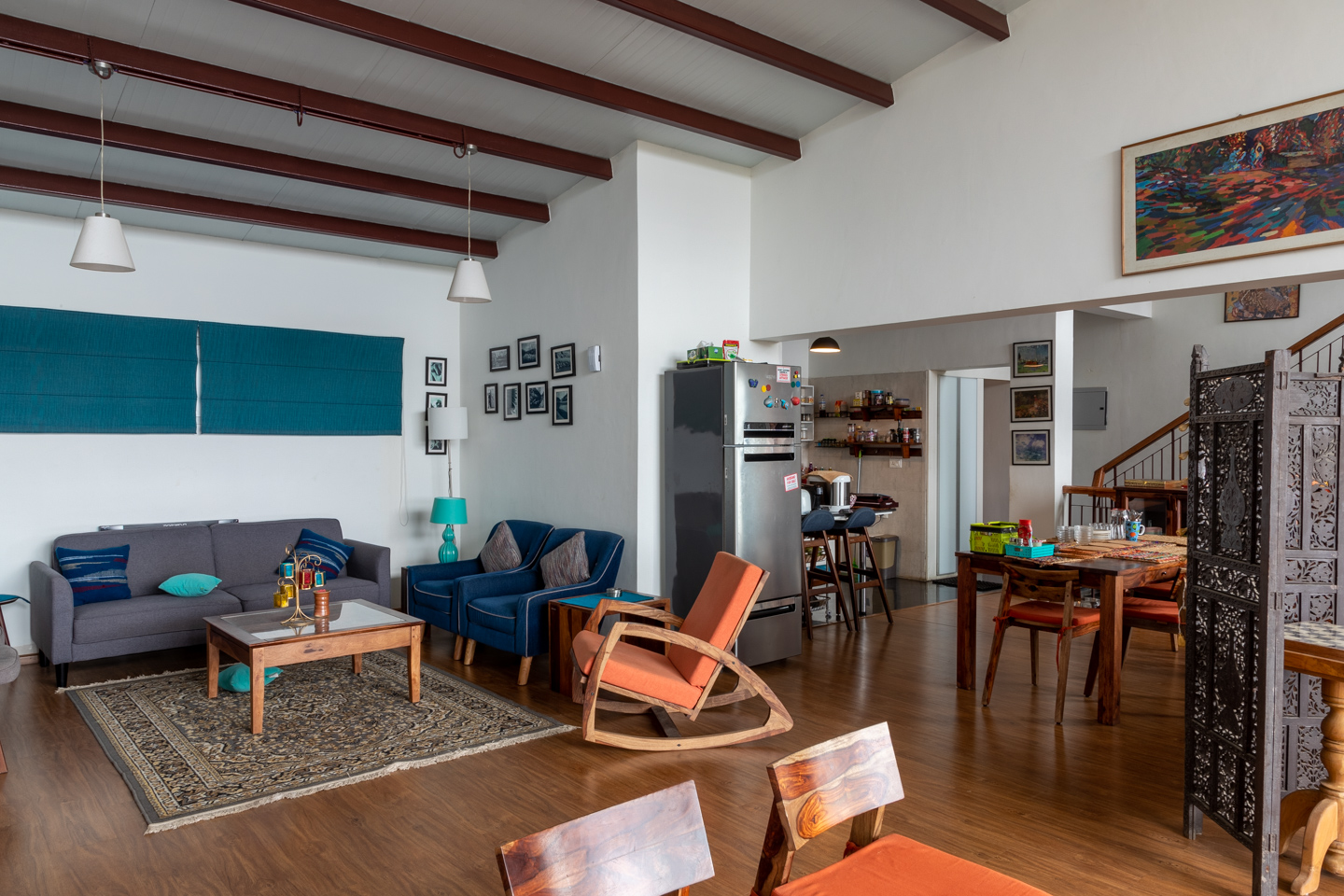 The living room with the dining room beyond