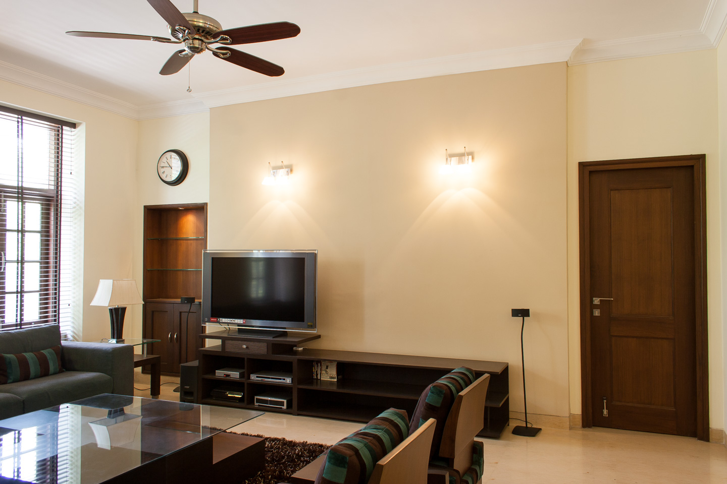 The drawing room, with the master bedroom door to the right.
