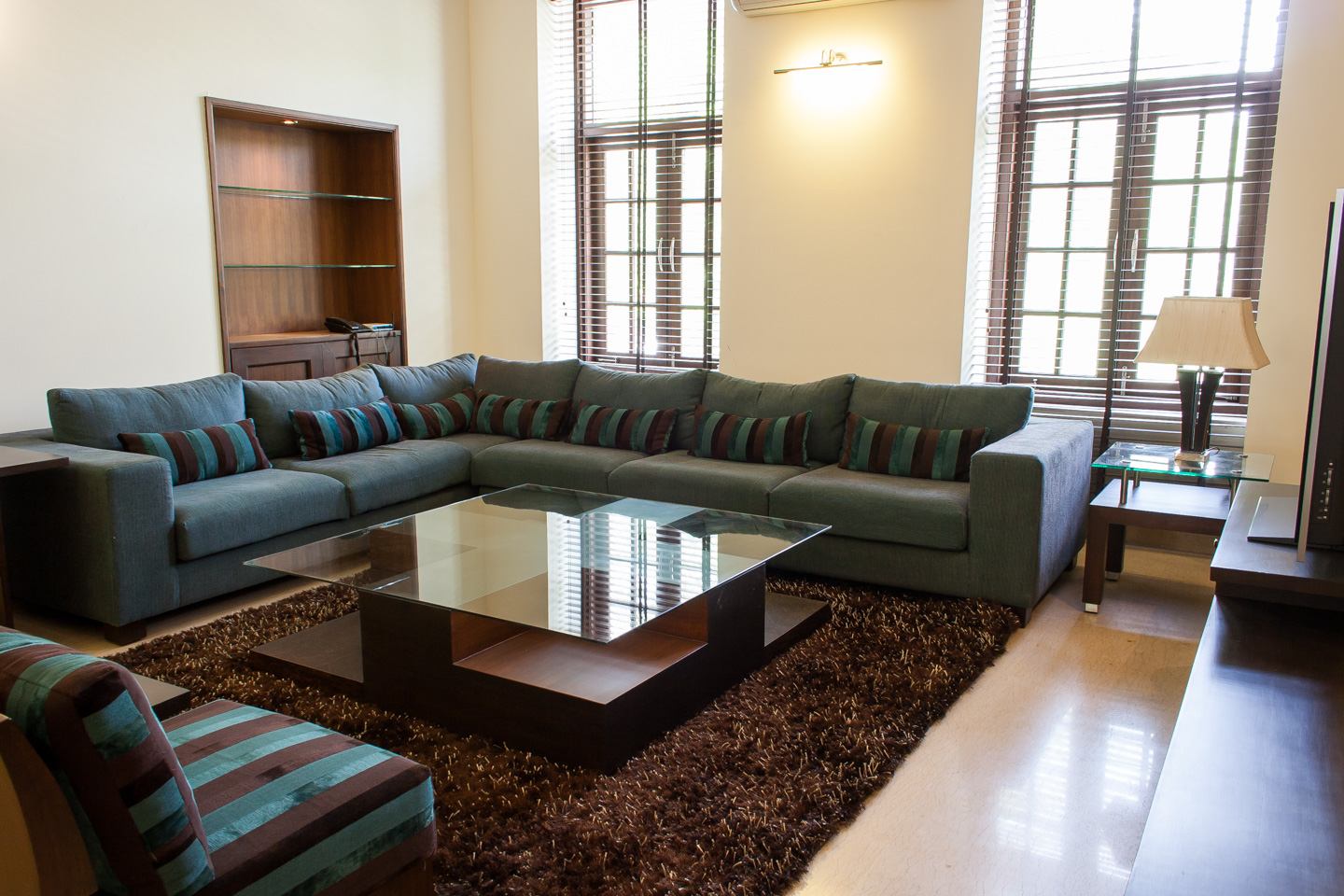 The large windows in the drawing room let in plenty of light.