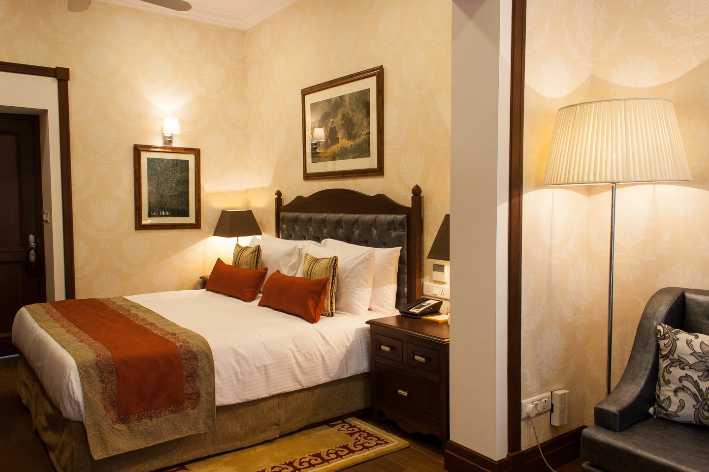 The bed seen from the desk.