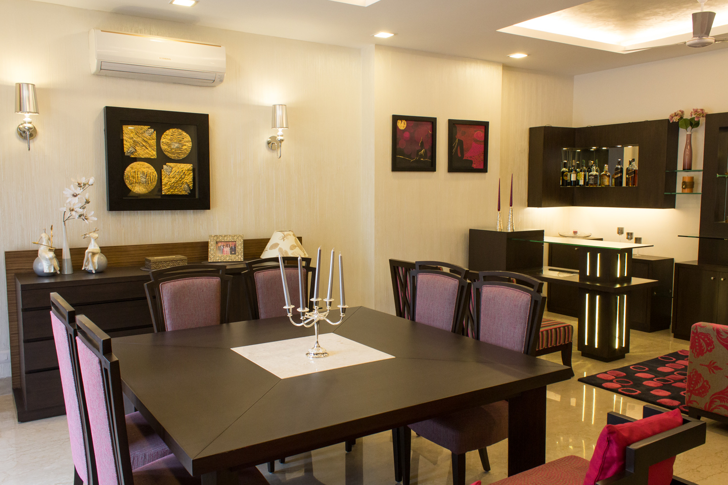 The dining and bar area of the ground floor drawing-dining.