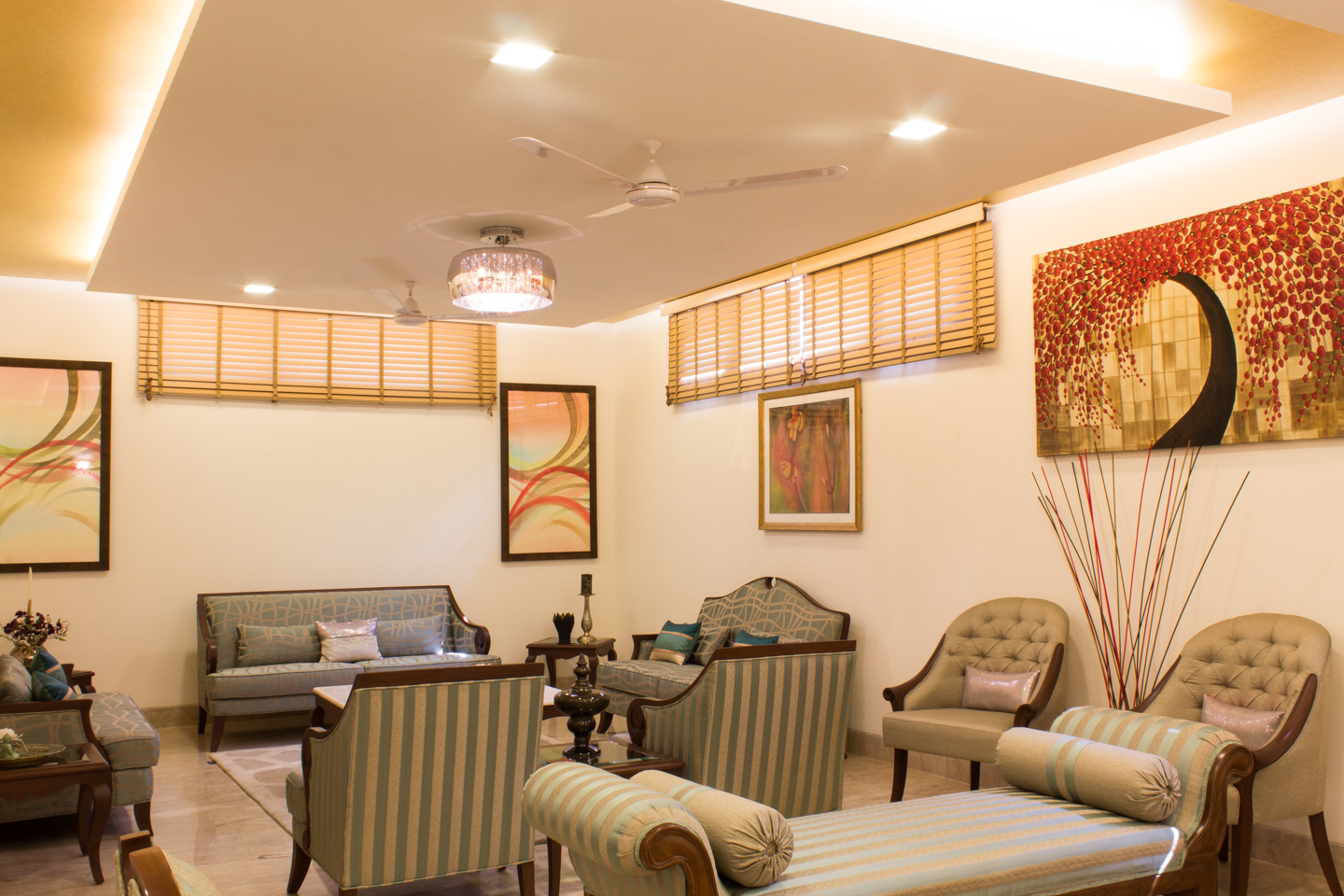 The basement drawing-dining, which is used for entertaining.