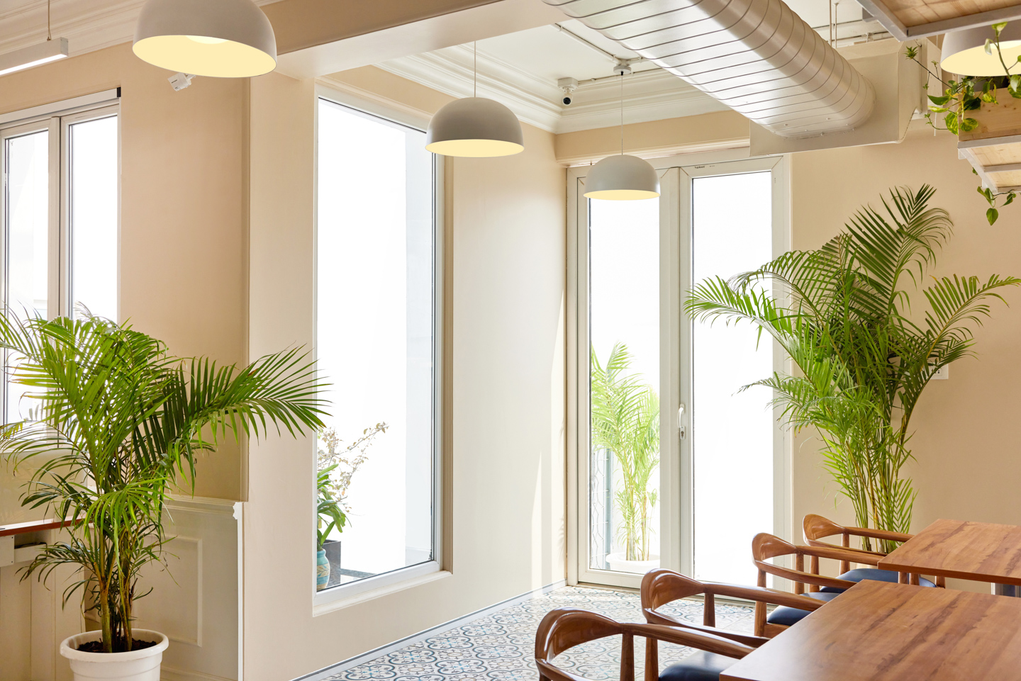 The cafe with doors leading out to the terrace.