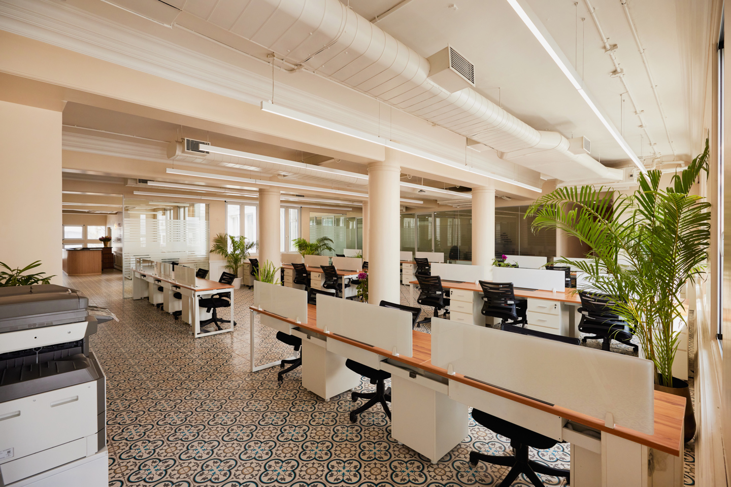 View of the open office from the cafe.