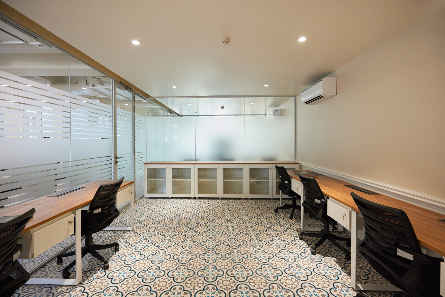 An enclosed office.